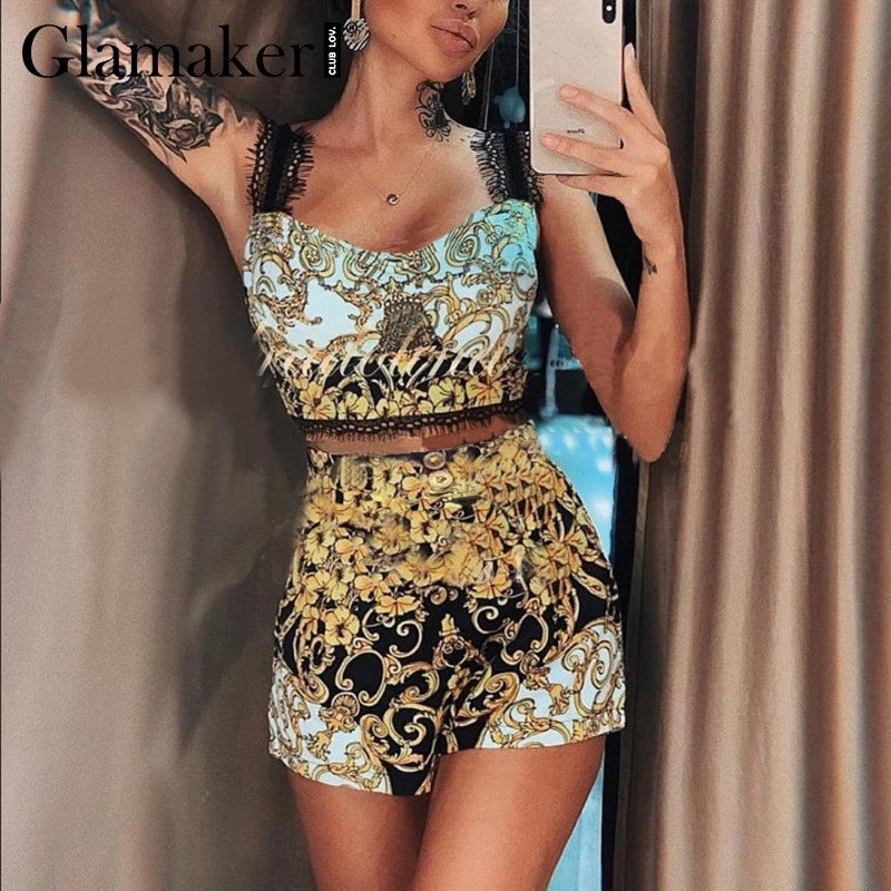 Glamaker сексуальный комплект из двух предметов с принтом пейсли короткий