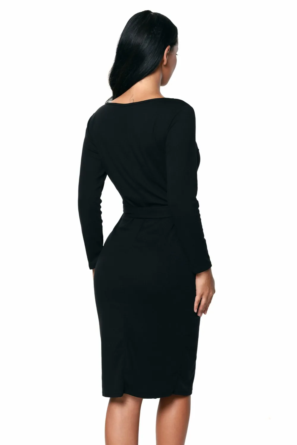 Black-Long-Sleeve-Button-Down-Midi-Dress-with-Sash-Belt-LC61385-2-6