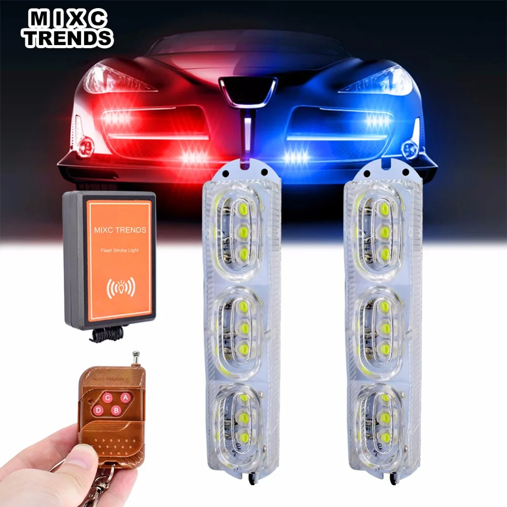 Wireless Remote Control Emergency Strobe Warning Lights 2X9 LEDs 18W Red Blue Flashing Police