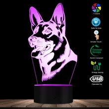 Милая собака овчарка форма дизайн настроить имя 3D Оптическая иллюзия ночной Светильник светящийся светодиодный визуальный светильник питомец щенок Любовник подарок