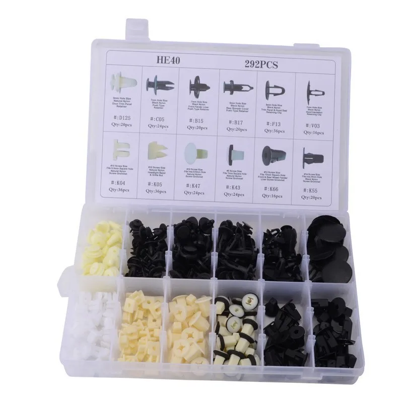 

SPEEDWOW 292Pcs Car Body Fender Fixed Clamp Fastener Mixed Door Hood Bumper Trim Plastic Clips Boxed Packing Clip For Toyota