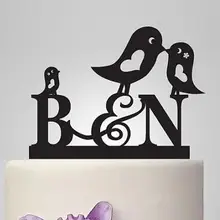 Птицы акрил Свадебный торт Toppers mr Mrs невеста жених пользовательские инициалы Обручальное Свадебные душ Декорации для вечеринок