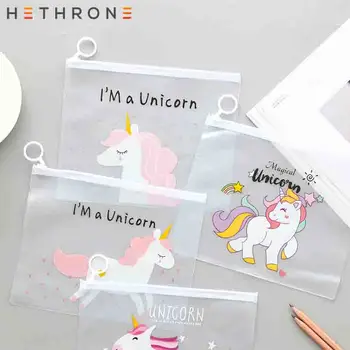 

Hethrone Leopard unicorn Notebook Pencil Case File Holders Storage bag Transparent PVC Self-Styled Zipper Office Supplies Bag