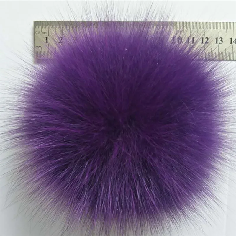 Помпоны из натурального меха енота для шапок, помпоны из натурального пушистого меха для шапок, вязаные шапочки - Цвет: Purple Fox