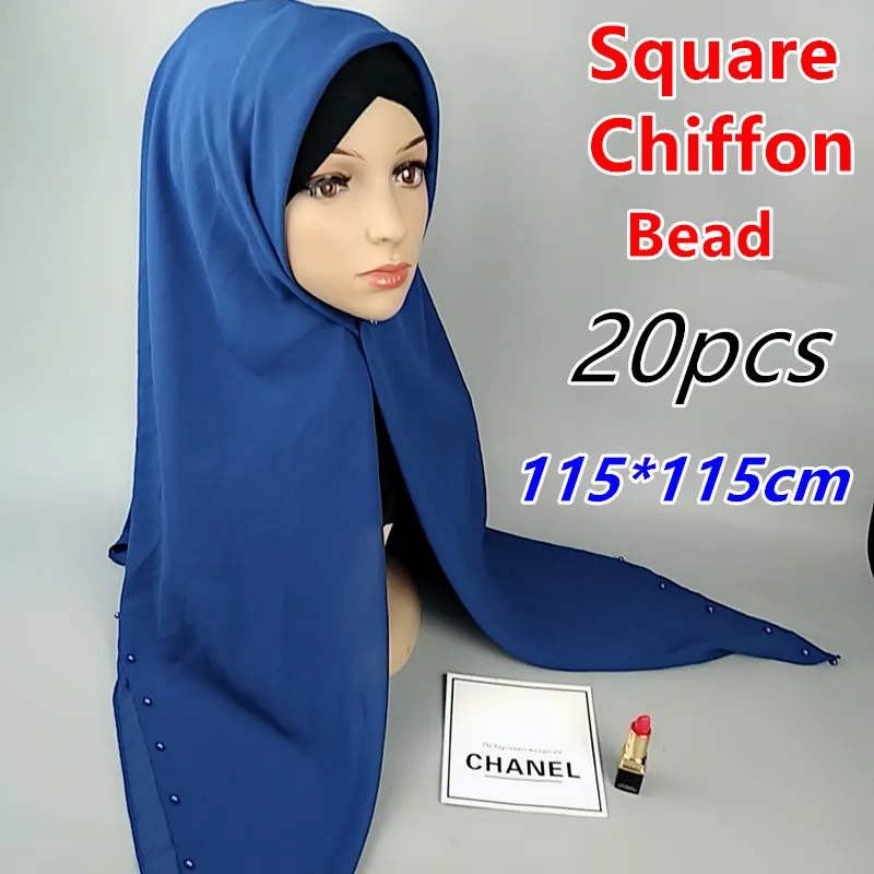 H1 20pcs High quality bead square bubble chiffon hijab 115*115cm wrap shawls scarf scarves