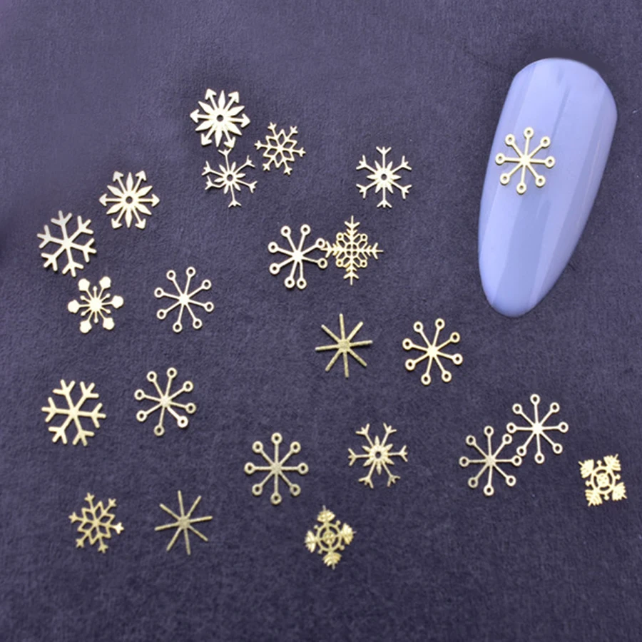 

1 Box /9 Patterns Snowflake Steam Gold Parts Style Nail Studs 3D Nail Art Decorations Time Manicure DIY Nail Tips Art