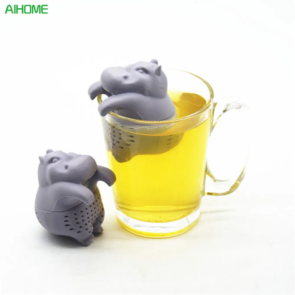 Hot 1pc Hippo Shaped Tea Infuser Silicone Reusable Strainer 1pc Hippo Shaped Tea Infuser Silicone Reusable Strainer Coffee Herb Filter Empty Bags Loose Leaf Diffuser Accessories