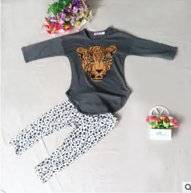 Комплект одежды для девочек осенняя одежда леопардовый принт спортивный костюм на девочку 2-10 лет стиль кэжуал принт из мультфильмов пуловер на девочку - Цвет: Хаки