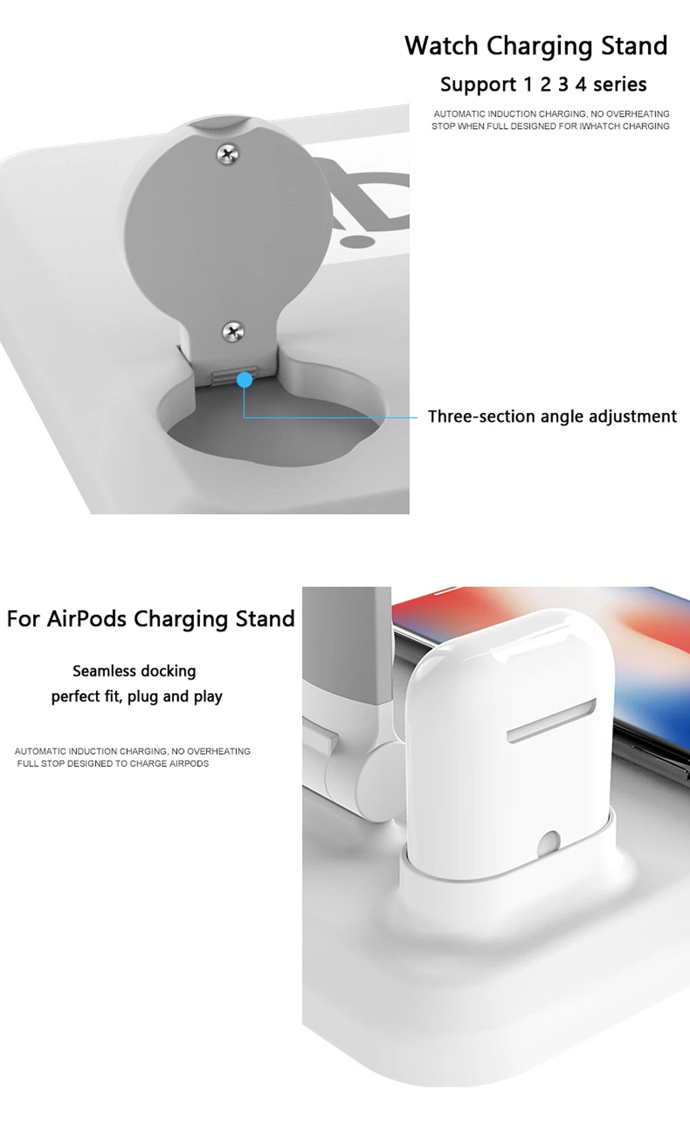 4 IN 1 Table Lamp USB Charging Station Fast QI Wireless Charger Dock for Apple Watch 2 3 4 Airpods IPhone 8 Plus X XR XS 11 Max
