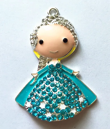 

50x35mm10pcs/lot silver Zinc alloy rhinestone little girl elsa Pendant for Jewelry Necklace
