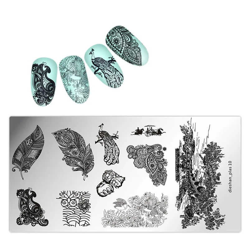 

Dieshan_plas10 1Pc Nail Art Stamping Plate 2018 Nail Stamp Image Plates Animal Peacock Pattern DIY Metal Stamping