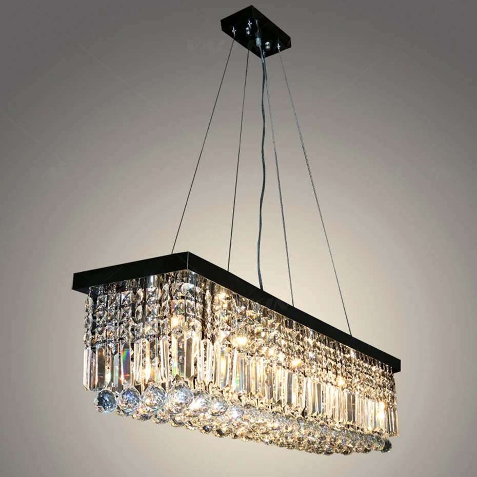 Современный Прямоугольный кулон свет черный Крытый подвесной светильник с кристаллами светильники для столовой гостиной кабинет дома лампы освещение
