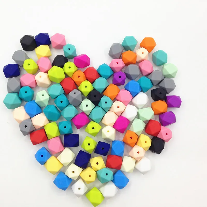 

100pcs BPA Free Silicone Hexagon Teether Beads Food Grade DIY Silicone Baby Pacifier Dummy Teether Necklaces Beads