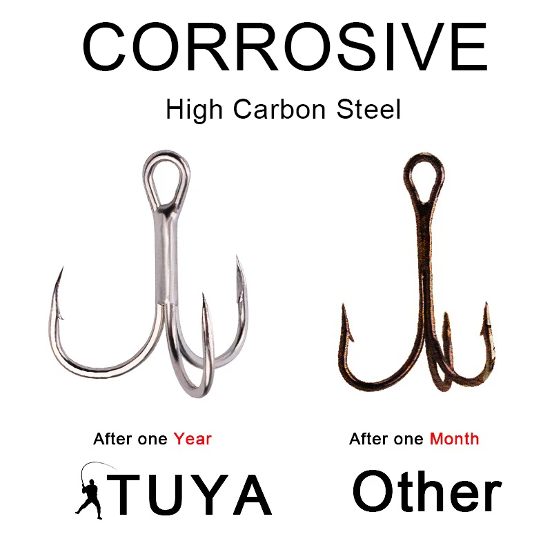 High Carbon Steel Fishhooks Super Sharp solid Triple Hooks Barbed fishing Hook 4/6/8# 10pcs Treble Hooks