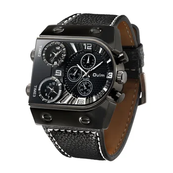 

Oulm Fashion Sports Watches for Men Casual Three Time Zone Unique Style Quartz Watch Man Big Size Military Wristwatch Clock