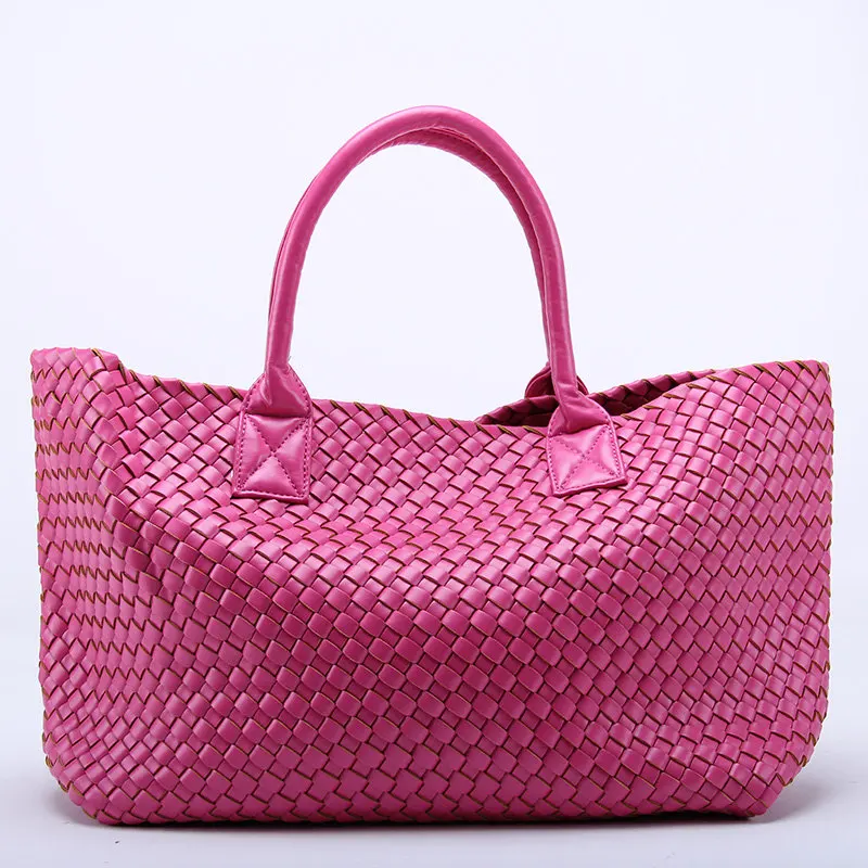 24 цвета Женская Высококачественная тканая Кожаная Сумка Хобо с вышивкой крестиком женская большая тканая сумка повседневная сумка-тоут - Цвет: hot pink