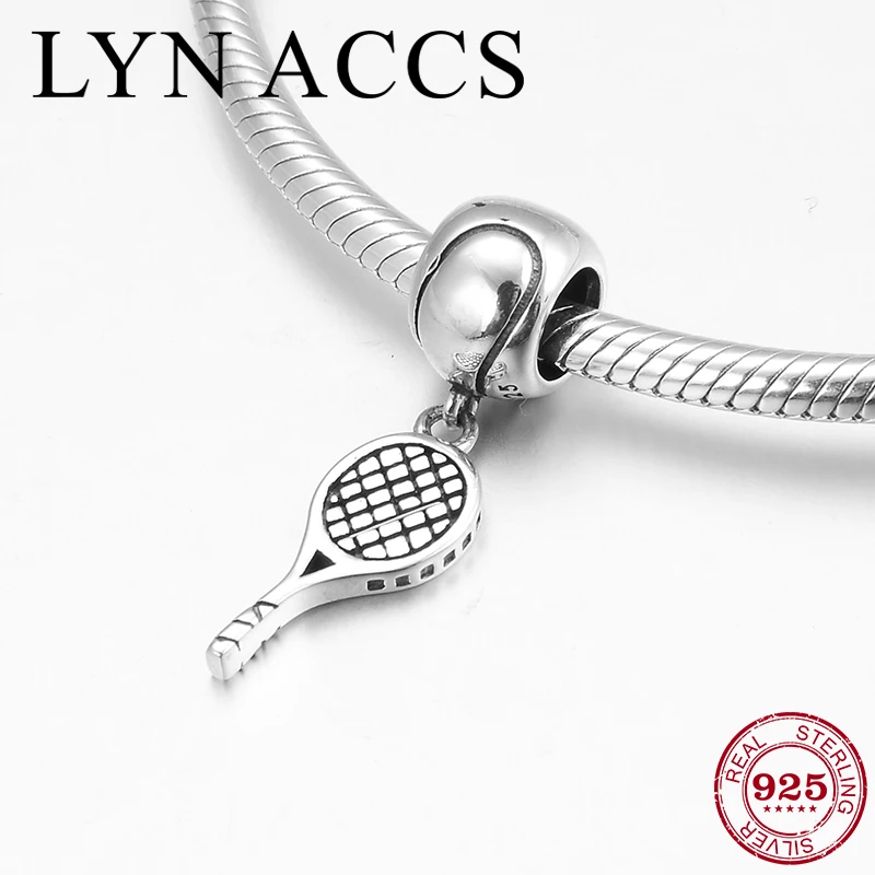 

Creative DIY 925 Sterling silver Tennis racket shape Fine Pendant Metal Beads Jewelry Making Fit Original Pandora Charm Bracelet