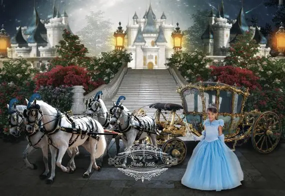 Фотофоны Золушка Принцесса карета синий замок детский душ Высокое качество Компьютерный принт день рождения