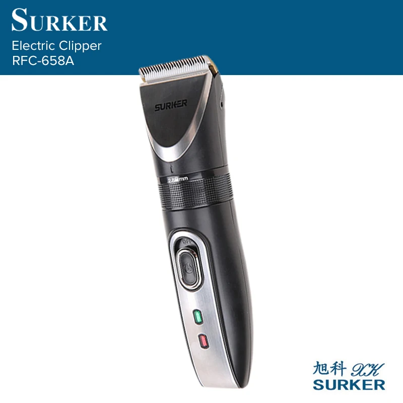 SURKER RFC-658A профессиональный электрический машинка для стрижки волос Перезаряжаемые мощный триммер волос Титан сплав стрижка машина ЕС Plug