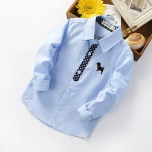 Хлопковые рубашки для маленьких мальчиков г., синяя/зеленая/белая блузка для детей, модные весенне-осенние школьные топы для мальчиков, рубашка с принтом собаки, одежда