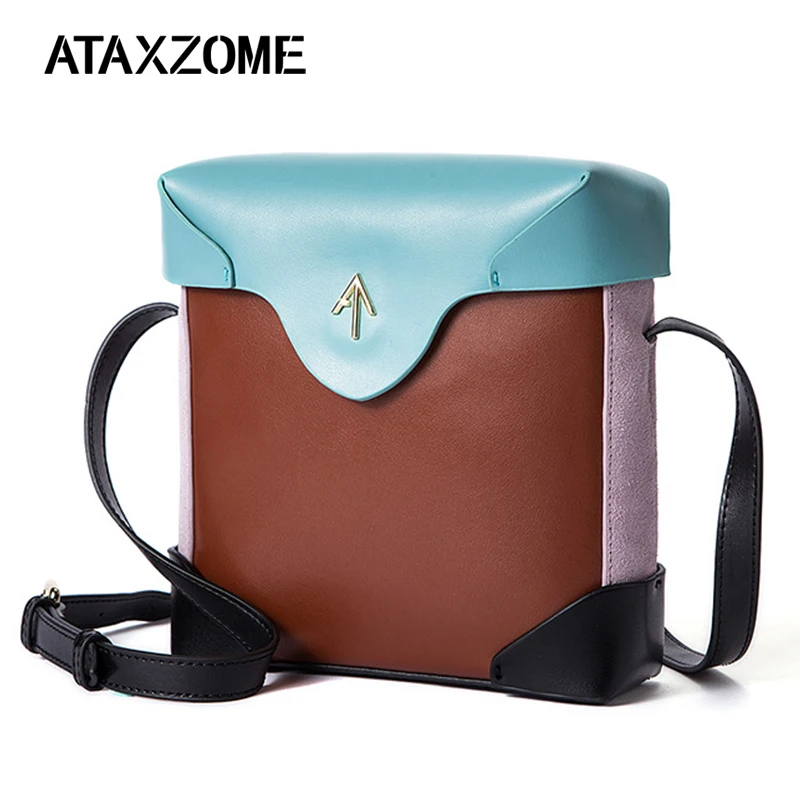 

ATAXZOME New Arrival Panelled Tote Genuine Leather Flap Bag Mini Messenge Bags Girl Luxury Handbags Elegant Lady Shoulder Bag