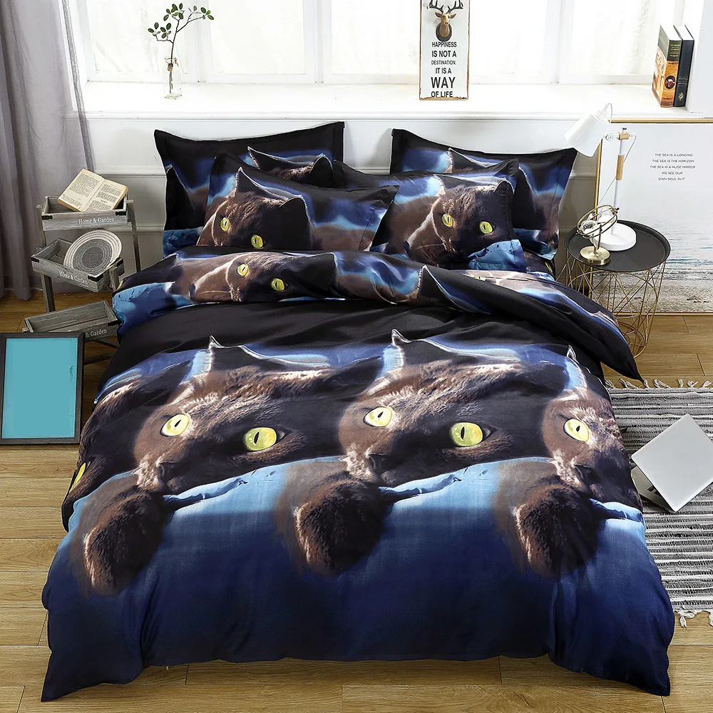 

4pcs/set 3D Cat Printed Pattern Bedding Set Duvet Cover Bed Sheet 2PCS Pillowcase Polyester Bedding Kit Bedclothes Bedroom Decor