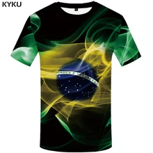 Kyku camiseta brasil masculina verde chama, verde, hip hop, estampa preta, 3d gótico, punk rock, roupas masculinas streetwear verão