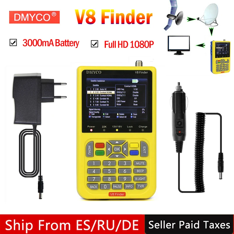 

Spain Satellite Finder LNB TV Tuner HD Digital MPEG4 DVB-S2 TV Receive Satellite Signal Search Meter 3.5 inch Display Sat Finder