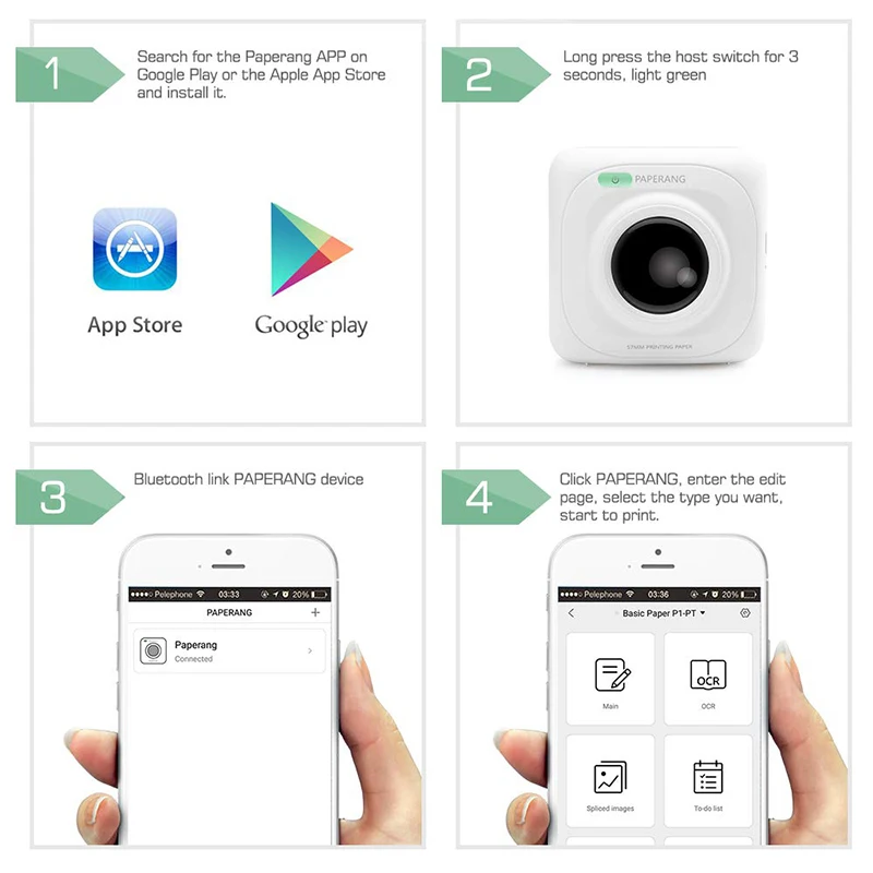 PAPERANG P1 карманный портативный принтер с Bluetooth телефон фото беспроводное соединение HD Термопринтер для печати этикеток