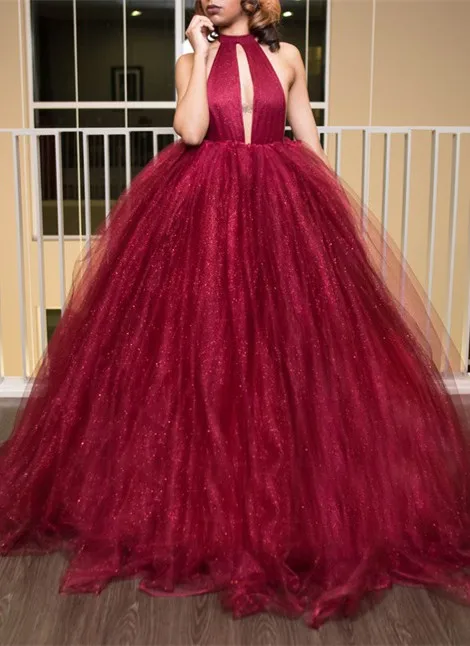 Gorgeous High-Neck Tulle Evening Dress Ball Gown Prom Dress 161