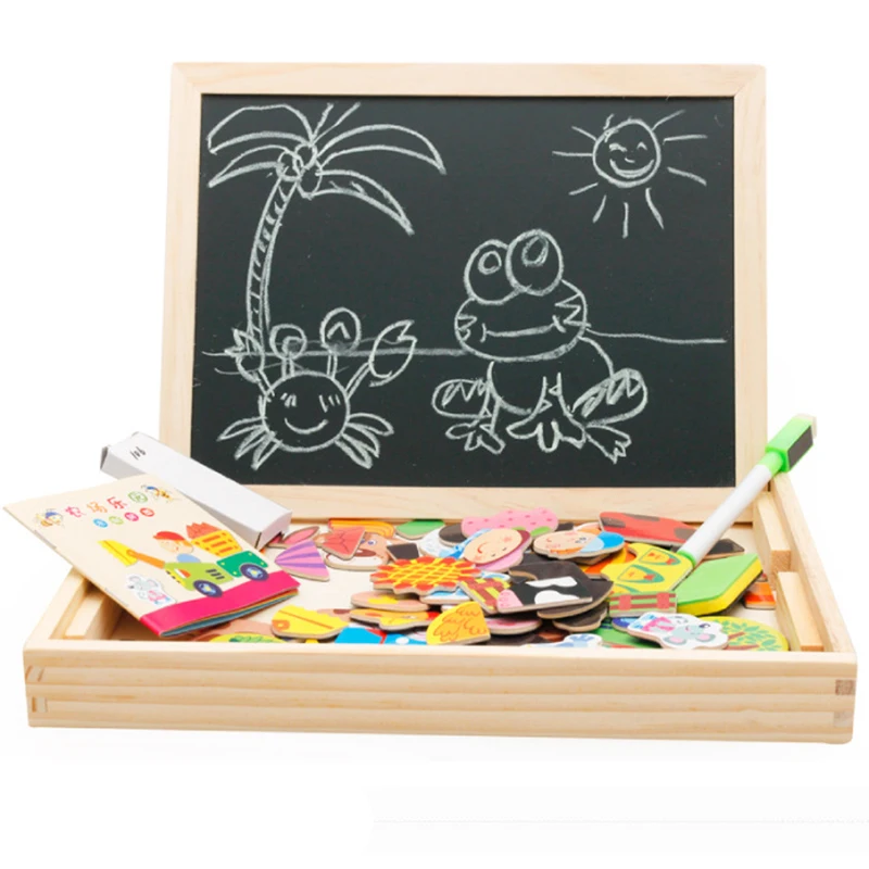 Placa de Escrita Brinquedo de Madeira Brinquedos para Crianças Estilo Desenho Placa Magnética Quebra-cabeça Duplo Cavalete Criança Aprendizagem Educação Fantasia Presente 3 22 Brinquedos p desenhar
