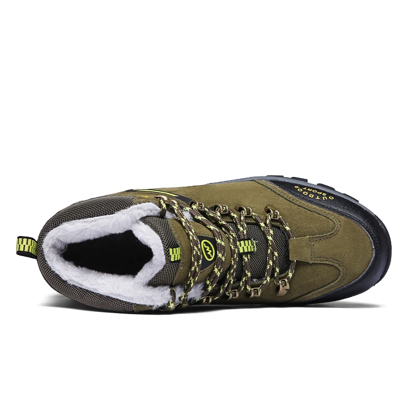 Man Hiking Shoes Plus Size 39-46 Mens Winter Fur Sneakers Army Green Khaki Hunting Boots Comfortable Mountain Shoes Men