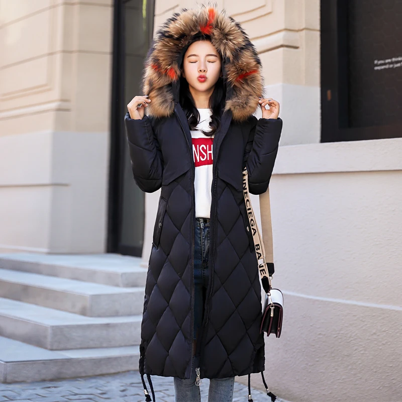 2018 New Arrival Winter Jacket Women With Colorful Fur Hooded Womens Jackets Winter Outwear Long Female Coat Parka Slim