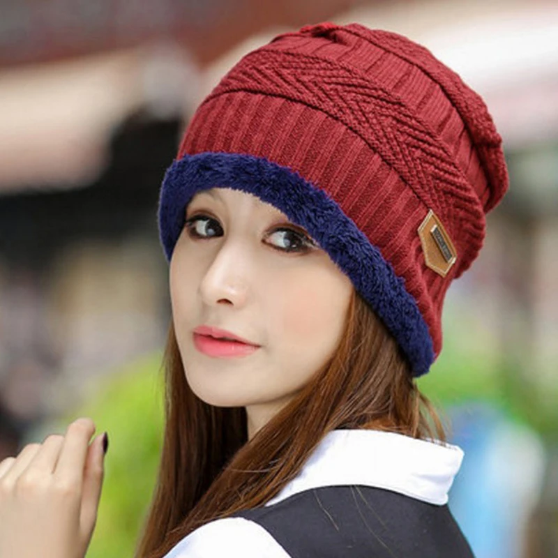 Зимняя теплая вязаная мешковатая Шапка-бини шапка лыжный набор из шапки и шарфа Мужская Женская модная шапка-шарф