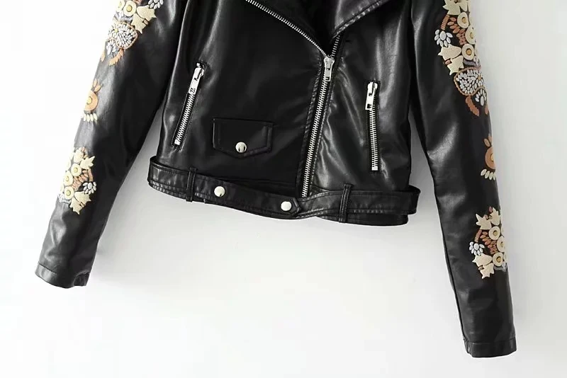 Aelegantmis Осенняя черная винтажная куртка с вышивкой из искусственной кожи женская модная уличная байкерская куртка из искусственной кожи мягкая Байкерская верхняя одежда