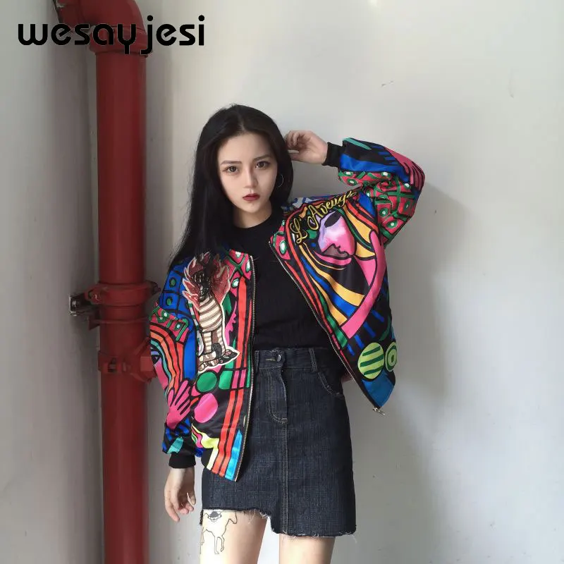 2018 Boho Vintage Floral Print Bomber Jacket Women Coat streetwear O-Neck Long Sleeve Streetwear Outwear Casual Casaco Feminino Coats