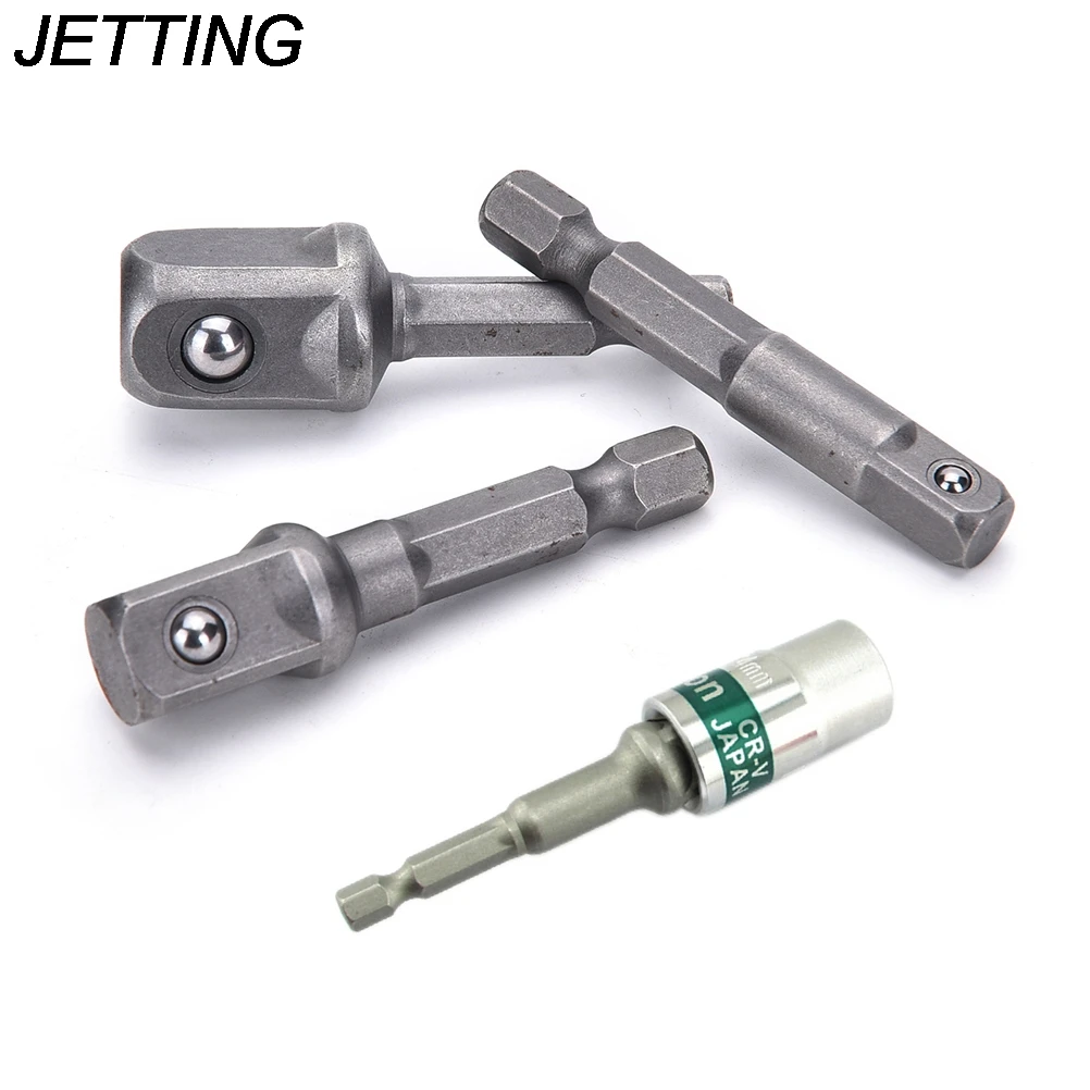 3Pcs/set Chrome Vanadium Steel Socket Adapter Set Hex Shank to 1/4" 3/8" 1/2" Extension Drill Bits Bar Hex Bit Set Power Tools