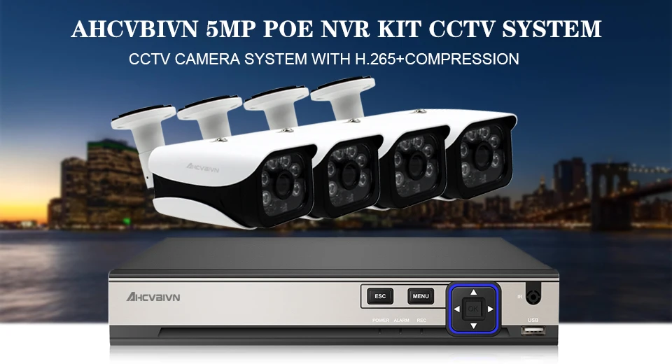 4CH 5MP CCTV Камера Системы NVR комплект Открытый безопасности 4x5 Мп POE IP Камера P2P IR-CUT домашние видеонаблюдения Системы комплект