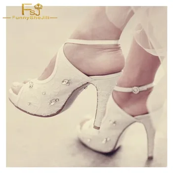 

FSJ Women Shoes Ladies Pumps White Platform Rhinestone Cross Over Slingback Stiletto Brida 2020 Spring Autumn Plus Size 11 12 13