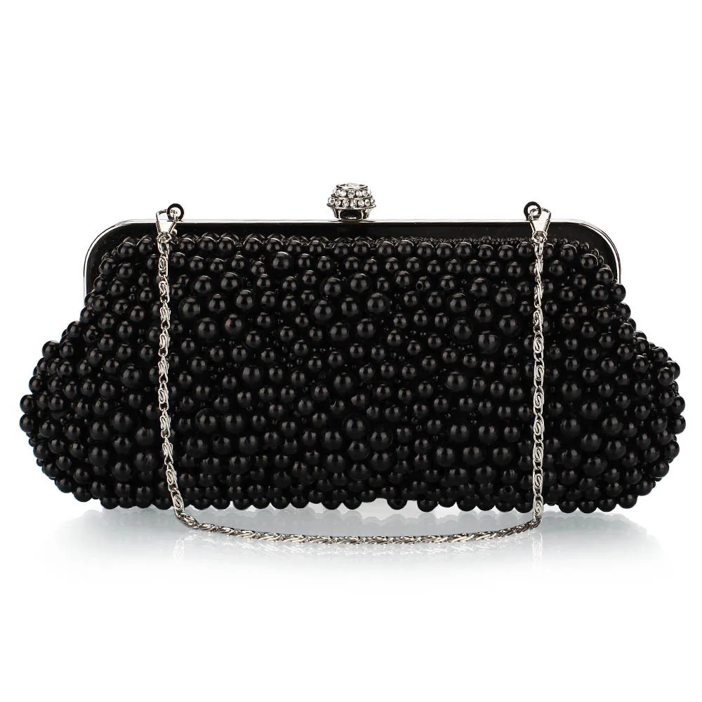Black Pearl Evening Clutches Women With Rhinestones Bridal