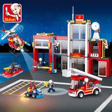 612Pcs City Fire Station Police Rescue Fireman Model Building Blocks Sets Technic Bricks Toys for Children