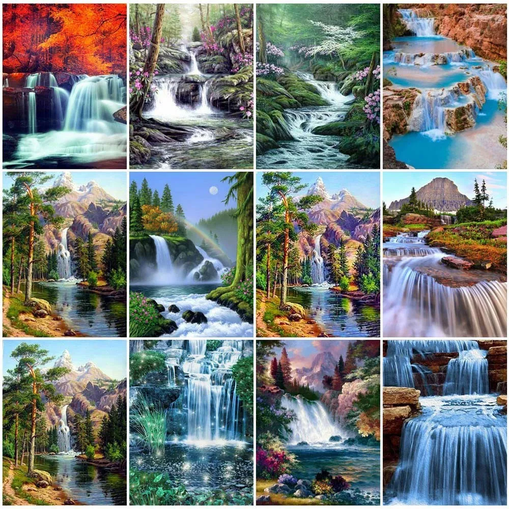 

Diamond Embroidery Waterfall mountain Full Square Rhinestone 5D Diamond painting Landscape Cross Stitch Mosaic Home Decoration