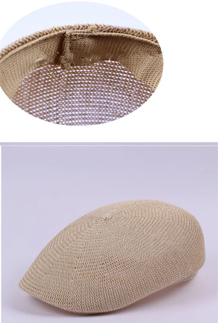 Middle-Aged Summer Straw Mesh Breathable Beret Outdoor Sunshade Leisure Hat Straw Simple Sunscreen Hat (10)