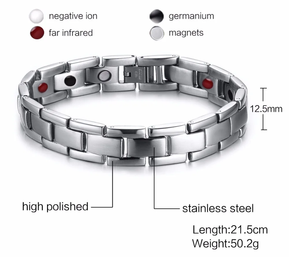 Vinterly исцеляющий браслет мужской Магнитный германиевый браслет из нержавеющей стали Мужская Ручная цепочка Голограмма браслеты для мужчин ювелирные изделия