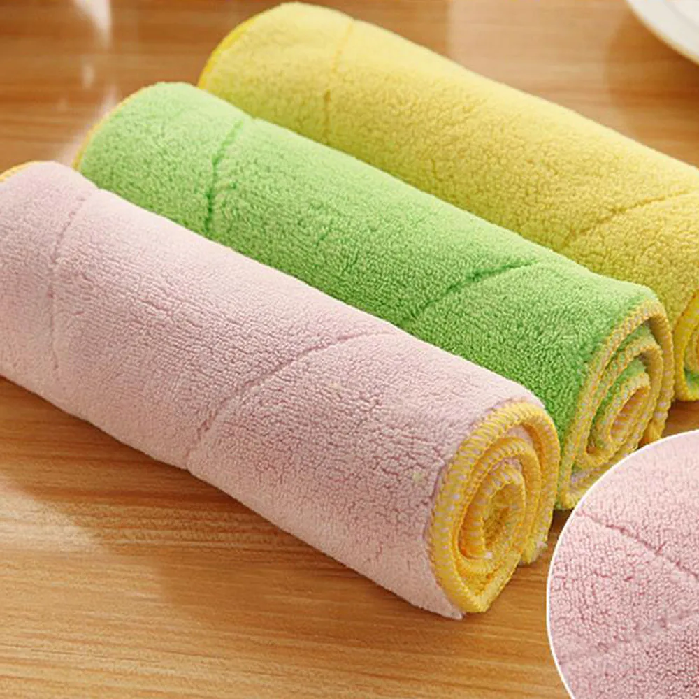 

1pc Household Kitchen Towels Absorbent Thicker Double-layer Microfiber Wipe Table Kitchen Towel Cleaning Dish Washing Cloth