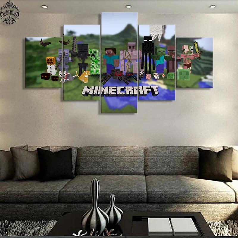 Canvas Printed Game Poster Minecraft 5 Pieces Wall Art Painting Home