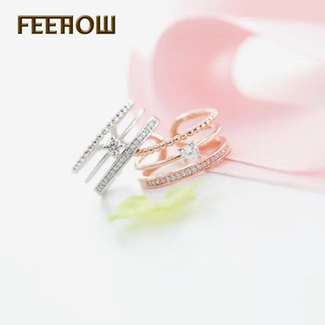 Женское регулируемое кольцо FEEHOW простой Изысканный фианит с микро вставкой