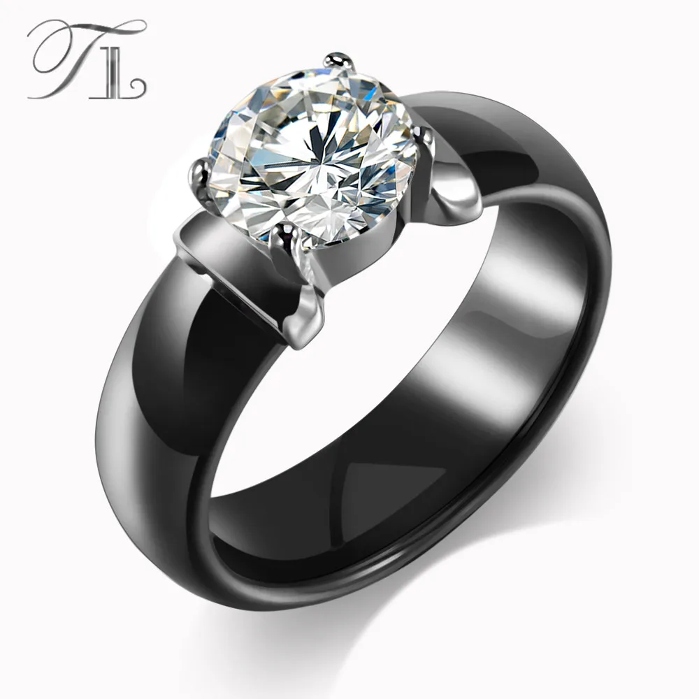 TL New Arrival Ceramic Rings For Women Huge Zircon Cabochon Setting Black&White Ceramic Wedding Rings Cute Simple Unique Design TL New Arrival Ceramic Rings For Women Huge Zircon Cabochon Setting Black&White Ceramic Wedding Rings Cute Simple Unique Design