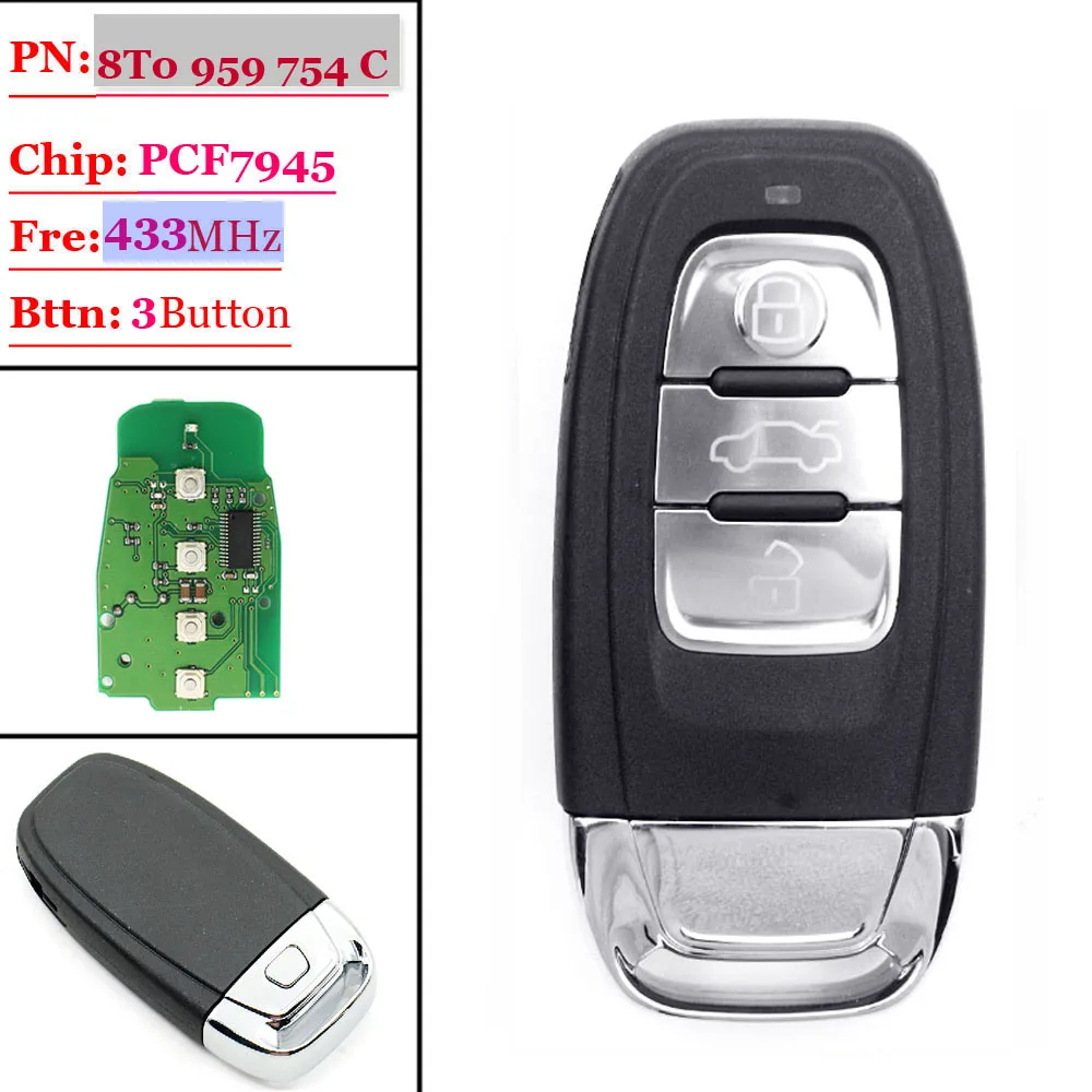 Free shipping (1piece)433mhz Remote Control key 3 button smart Key fit