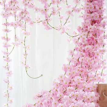 

JAROWN Simulation Cherry Blossom Rattan Peach Flower Vines Silk Fake Flower Wedding Decoration Flower Home Party Decorations